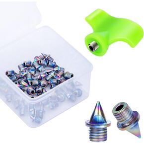 Lejof 50 Pcs Track Spikes, 1/8in & 3/16in & 1/4in & 3/8in & 1/2in Steel Track Shoe Spikes Replacements wiht Spike Wrench for Sports Running Track Shoes