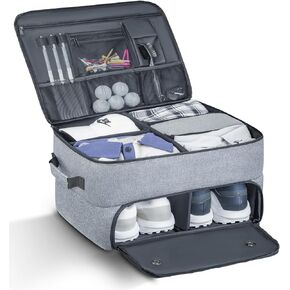 Golf Trunk Organizer, 2 Layer Car Golf Organizer with Ventilated Compartment for 2 Pair Shoes, ELLESTAZ Golf Trunk Storage Locker for Golf Accessories, Balls, Tees, Clothes, Gloves, Golf Gifts for Men