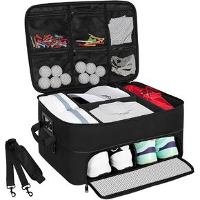 2 Layer Golf Trunk Organizer, Golf Car Locker with Separate Ventilated Compartment for 2 Pair Shoes, Golf Trunk Storage for Balls, Tees, Clothes, Gloves, Accessories, Golf Gifts