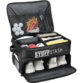 StuffStash Golf Trunk Organizer - With Shoe Compartments, Dividers, Storage for Tees, Gloves, Balls and More - Store Accessories in Your Car or SUV - Golfer Gift Essentials for Men and Women