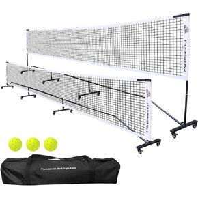 Progoal Badminton Pickleball Net System with Universal Wheel,Movable Steady Metal Frame,Strong Nylon Net and Carrying Bag,22 Feet Portable Height Adjustable Net for Pickleball and Other Games