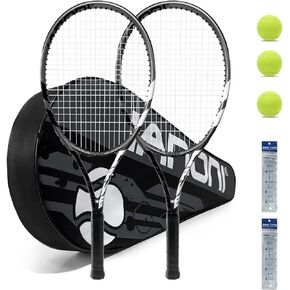 Tennis Rackets for Adults, Pre-Strung 27 Inch Tennis Racquets-2 Player Tennis Racket Set with 3 Balls,2 Grips, 2 Vibration Dampers