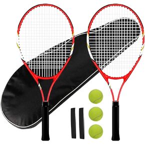 Tennis Rackets 2 Players Recreational for Beginners,Pre-Strung 27 Inch Light Adult Racquet Set for Women Men with Tennis Balls,Overgrips and Carry Bag