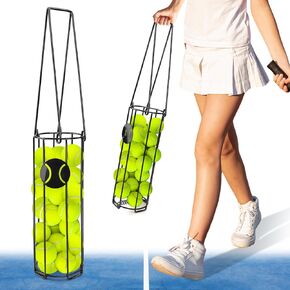 HolyMaji Portable Tennis Ball Collector Pickleball Retriever Carrier Gatherer Tennis Ball Picker Upper Metal Basket Hopper Container for Easy Pick up and Storage Training Tool