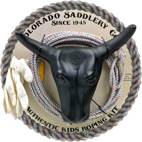 The Colorado Saddlery Junior Roping Kit | Complete Kids Rodeo Set | Practice Dummy Steer Head, Rope, Gloves, Stakes | Durable Training Rope | Beyond Toys