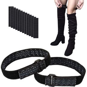 Boot Straps, 1 Pair Knee Boot Straps of Elastic Adjustable Belt, plus Extra 12 Pcs Adhesive Tape Hook Sticker for fall-off prevention