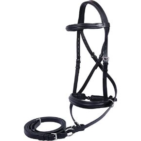 Wonder Care Genuine English Leather Crossover | Crossunder Bitless Horse Bridle Headstall with Reins