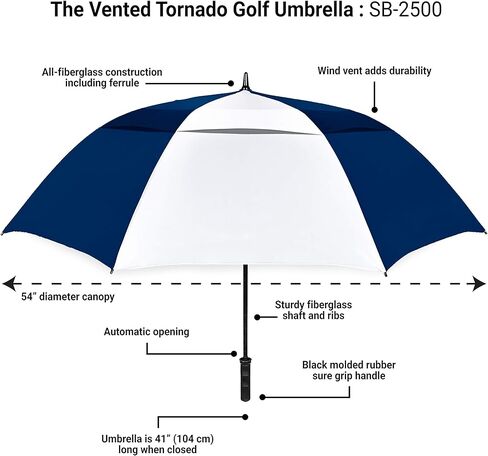 STROMBERGBRAND UMBRELLAS The Vented Tornado 64" Windproof Waterproof PGA Professional Quality Ultimate Portable Golfers Auto Open Golf Umbrella for Men and Women in Kuwait