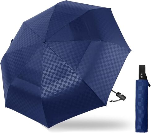 مظلة غولف كبيرة من ساتول مقاس 62 بوصة، مظلة أوتوماتيكية مزدوجة مقاومة للرياح بفتحات تهوية 8 أضلاع، مظلة قابلة للطي متينة، عامل حماية من الأشعة فوق البنفسجية 50+، مظلات محمولة مقاومة للرياح والشمس والمطر للسفر (مربعات) in Kuwait