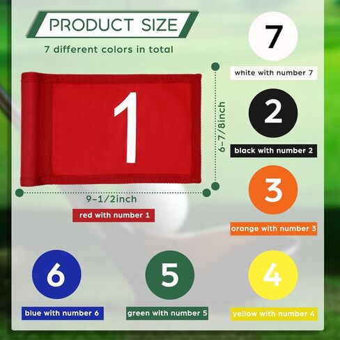 Mixweer 7 قطع علم جولف مرقمة 9-1/2 × 6-7/8 وضع أعلام خضراء مع أنبوب مُدخل أعلام جولف صغيرة محمولة من النايلون أعلام دبوس جولف لممارسة الفناء في الأماكن المغلقة والخارجية والتدريب على حديقة الفناء الخلفي in Kuwait