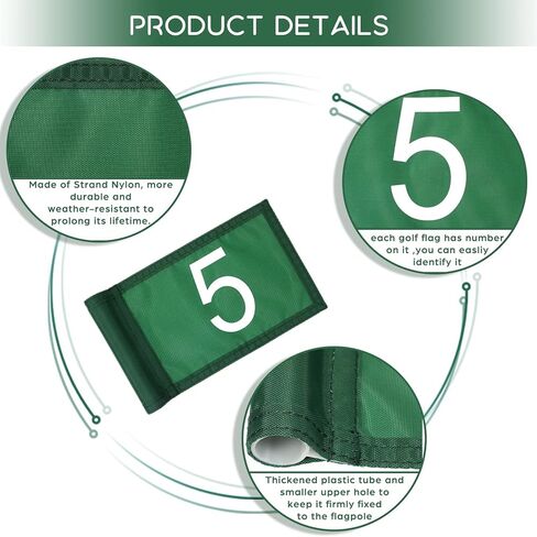 Mixweer 7 قطع علم جولف مرقمة 9-1/2 × 6-7/8 وضع أعلام خضراء مع أنبوب مُدخل أعلام جولف صغيرة محمولة من النايلون أعلام دبوس جولف لممارسة الفناء في الأماكن المغلقة والخارجية والتدريب على حديقة الفناء الخلفي in Kuwait