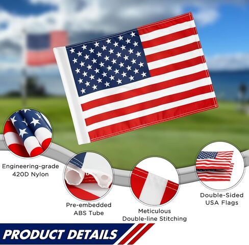 علم الجولف KINGTOP USA مقاس 20 × 14 بوصة - أنبوب مُدرج، طبقة مزدوجة من النايلون 420D، طباعة مزدوجة الجوانب - وضع أعلام خضراء قياسية لممارسة الفناء الخلفي، ملاعب الجولف، النادي الريفي، حزمة واحدة in Kuwait