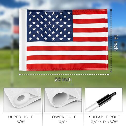 علم الجولف KINGTOP USA مقاس 20 × 14 بوصة - أنبوب مُدرج، طبقة مزدوجة من النايلون 420D، طباعة مزدوجة الجوانب - وضع أعلام خضراء قياسية لممارسة الفناء الخلفي، ملاعب الجولف، النادي الريفي، حزمة واحدة in Kuwait
