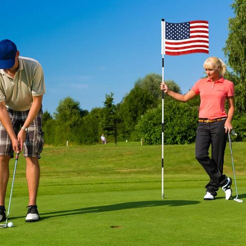 علم الجولف KINGTOP USA مقاس 20 × 14 بوصة - أنبوب مُدرج، طبقة مزدوجة من النايلون 420D، طباعة مزدوجة الجوانب - وضع أعلام خضراء قياسية لممارسة الفناء الخلفي، ملاعب الجولف، النادي الريفي، حزمة واحدة in Kuwait