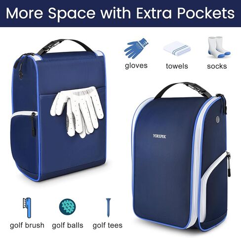 YOREPEK Golf Shoe Bag, with 3 Pockets for Socks, Gloves, Tees, Balls, Brush, Designed with a Buckle Top Carry Handle, Zippered Sport Shoe Carrier Bags with Ventilation, Golf Gifts for Men Unique,Blue in Kuwait