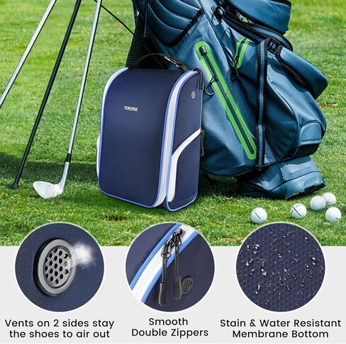YOREPEK Golf Shoe Bag, with 3 Pockets for Socks, Gloves, Tees, Balls, Brush, Designed with a Buckle Top Carry Handle, Zippered Sport Shoe Carrier Bags with Ventilation, Golf Gifts for Men Unique,Blue in Kuwait