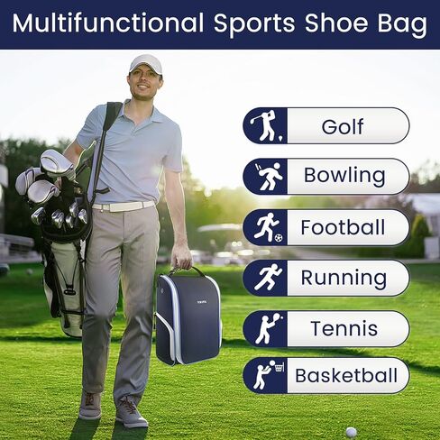 YOREPEK Golf Shoe Bag, with 3 Pockets for Socks, Gloves, Tees, Balls, Brush, Designed with a Buckle Top Carry Handle, Zippered Sport Shoe Carrier Bags with Ventilation, Golf Gifts for Men Unique,Blue in Kuwait