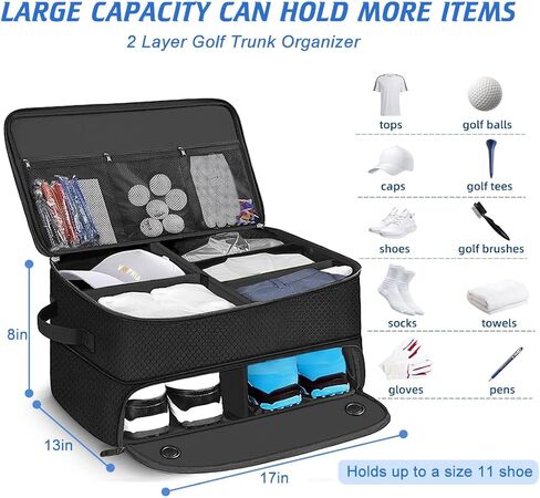 منظم صندوق الجولف من VOPHIA مكون من طبقتين مع حجرة منفصلة لزوجين من الأحذية لتخزين الكرة وخزانة الجولف المقاومة للماء لتخزين ملحقات الجولف وحقيبة سفر الجولف القابلة للطي والطي in Kuwait