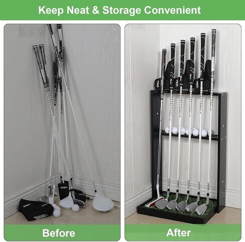 حامل مضرب الجولف من GUULIBERA، حامل حامل نادي الجولف الخشبي الفاخر لـ 6 أندية، وتخزين 18 كرة، و3 أغطية لرأس الجولف، ورف عرض أرضي منظم لنادي الجولف لمكتب منزلي محاكي داخلي in Kuwait