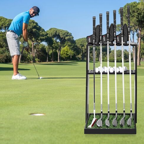 حامل مضرب الجولف من GUULIBERA، حامل حامل نادي الجولف الخشبي الفاخر لـ 6 أندية، وتخزين 18 كرة، و3 أغطية لرأس الجولف، ورف عرض أرضي منظم لنادي الجولف لمكتب منزلي محاكي داخلي in Kuwait