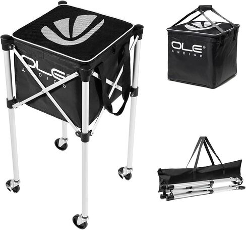 سلة كرات التنس النطاطة مع جيوب جانبية، عربة كرة تنس خفيفة الوزن تحمل 160 كرة، عربة تعليمية رياضية محمولة مع عجلات للاعب التنس in Kuwait
