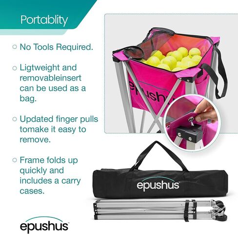 Pro Tennis Ball Hopper Holds 165 Tennis Balls - Heavy-Duty Ball Basket - Portable, Compact and Lightweight Tennis Ball Carrier with Wheels - 3 Balls and Premium Carry Bag Included in Saudi Arabia