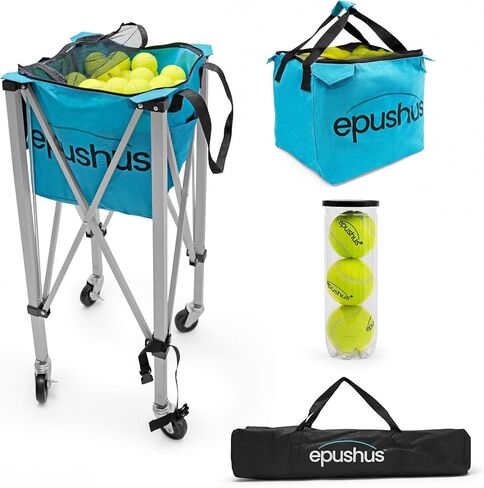 Pro Tennis Ball Hopper Holds 165 Tennis Balls - Heavy-Duty Ball Basket - Portable, Compact and Lightweight Tennis Ball Carrier with Wheels - 3 Balls and Premium Carry Bag Included in Saudi Arabia