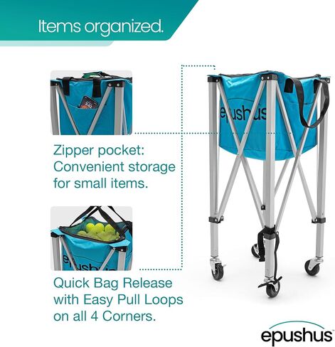 Pro Tennis Ball Hopper Holds 165 Tennis Balls - Heavy-Duty Ball Basket - Portable, Compact and Lightweight Tennis Ball Carrier with Wheels - 3 Balls and Premium Carry Bag Included in Saudi Arabia