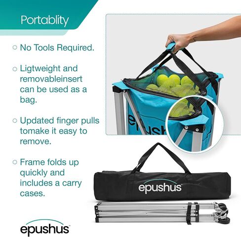 Pro Tennis Ball Hopper Holds 165 Tennis Balls - Heavy-Duty Ball Basket - Portable, Compact and Lightweight Tennis Ball Carrier with Wheels - 3 Balls and Premium Carry Bag Included in Saudi Arabia