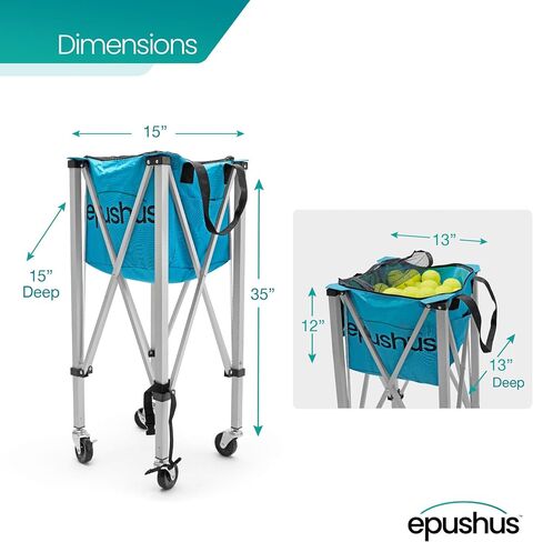 Pro Tennis Ball Hopper Holds 165 Tennis Balls - Heavy-Duty Ball Basket - Portable, Compact and Lightweight Tennis Ball Carrier with Wheels - 3 Balls and Premium Carry Bag Included in Saudi Arabia