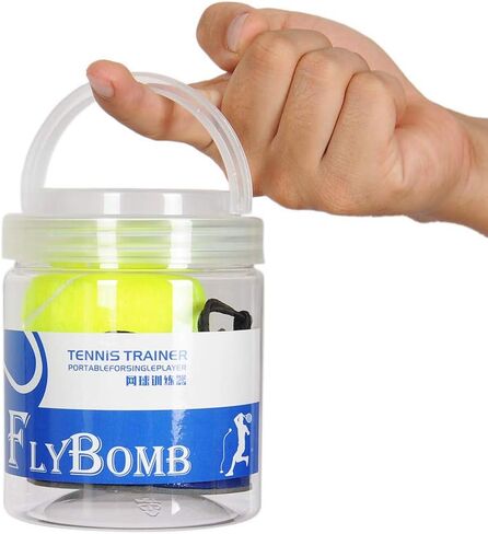 كرة ارتداد مدرب التنس Flybomb - سلسلة قابلة للسحب بطول 14.1 قدمًا وقاعدة حديدية ثقيلة - محمولة وسهلة الاستخدام - ممارسة التنس للبالغين والأطفال - مدرب خدمة التنس - معدات تدريب التنس الفردي in Kuwait
