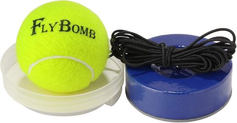 كرة ارتداد مدرب التنس Flybomb - سلسلة قابلة للسحب بطول 14.1 قدمًا وقاعدة حديدية ثقيلة - محمولة وسهلة الاستخدام - ممارسة التنس للبالغين والأطفال - مدرب خدمة التنس - معدات تدريب التنس الفردي in Kuwait