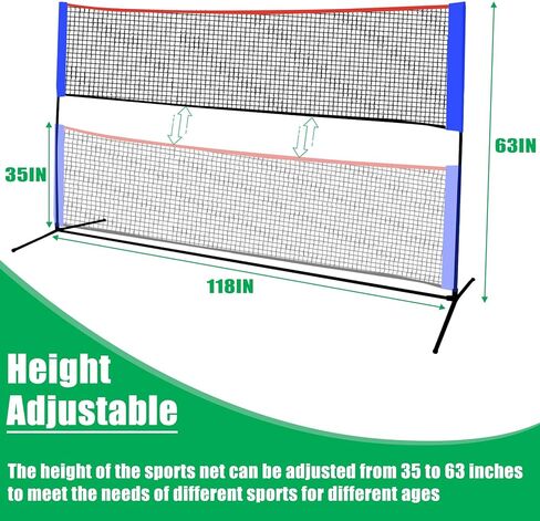 Tennis Net, Portable Tennis Net for Driveway, Mini Tennis Net for Kids, Collapsible Tennis Net for Backyard, 35"-63" Height Adjustable Tennis Net | Badminton Net for Backyard, Multipurpose Net in Kuwait