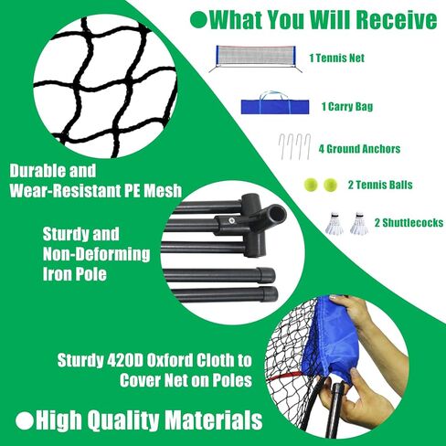 Tennis Net, Portable Tennis Net for Driveway, Mini Tennis Net for Kids, Collapsible Tennis Net for Backyard, 35"-63" Height Adjustable Tennis Net | Badminton Net for Backyard, Multipurpose Net in Kuwait