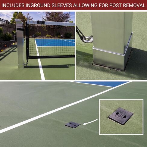 Dominator In Ground Pickleball System - Includes Two Heavy Duty Square Pickleball Posts with Net and Sleeves - Aluminum, Rust Free, and Follows USAPA Standards in Saudi Arabia