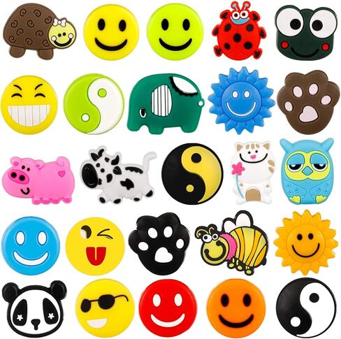 25 قطعة من SUSSURRO، مضرب تنس، ممتص للصدمات، مضرب تنس من السيليكون الناعم، مضرب تنس على شكل كرتوني، ممتص للصدمات، مضرب تنس لكرة المضرب in Kuwait