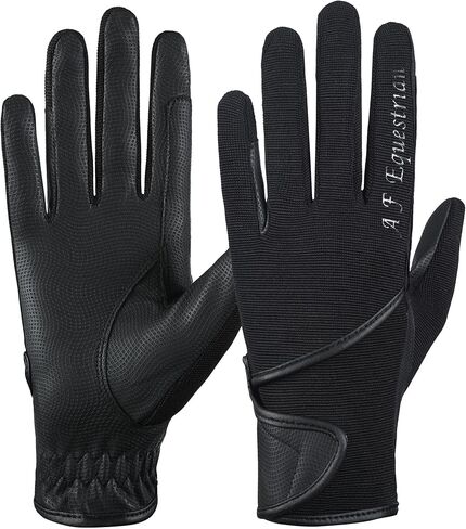 قفازات ركوب الخيل للسيدات، قفازات من القماش، جلد صناعي، فروسية، أسود، قماش مطاطي، أسود، رمادي بورجوندي in Kuwait