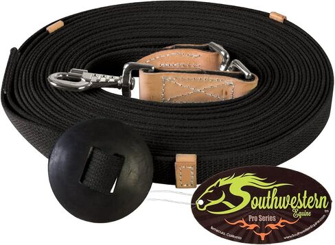 خط لونج شبكي قطني مسطح مقاس 35 بوصة مع مشبك مسمار وسدادة مطاطية - من شركة Southwestern Equine (35 بوصة، أسود) in Saudi Arabia