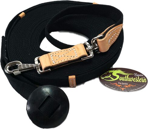 خط لونج شبكي قطني مسطح مقاس 35 بوصة مع مشبك مسمار وسدادة مطاطية - من شركة Southwestern Equine (35 بوصة، أسود) in Saudi Arabia