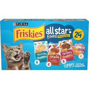 Purina Friskies All-Star Faves Lickable Gravy Cat Food Topper Wet Cat Food Variety Pack - 24 ct. Box