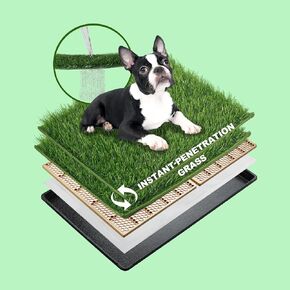 MEEXPAWS Dog Grass Pad with Tray Large, New Generation Instant-Penetration Artificial Grass for Dog Potty with Tray, Indoor Dog Litter Box for Balcony,Hemmed Edge, Disposable Pee Pad
