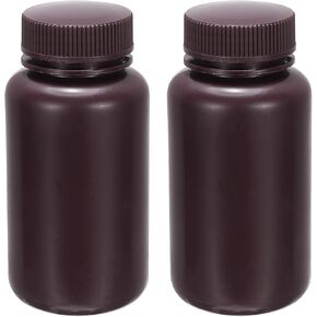 PATIKIL 2Pcs 500ml Reagent Bottles, PP Wide Mouth Round Bottles with Screw Cap for Lab Water Reagent Liquids Solid Sample Storage Seal, Brown