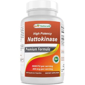 Best Naturals High Potency Nattokinase 4000 FU Per Serving/ 200 mg per Serving, 240 Vegetarain Capsules. Non-GMO, Gluten Free.