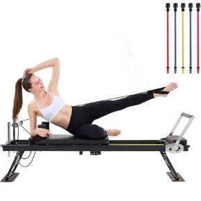 Pilates Reformer, Foldable Pilates Reformer Home Gym Equipment,Core Pilates Bed for Home Workouts ,with Dual Resistance- Springs and Cords, Jump Board Christmas Birthday Valentines Day Gift