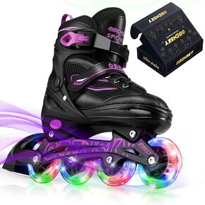 Kids Inline Skates, Adjustable Roller Skates Blades Flashing Inline Skates for Kids Ages 4-12, All Wheels Light Up, Inlineskate for Indoor & Outdoor Beginners, Roller Skates for Girls and Boys