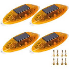 Solar Strobe Warning Light Sensitive LED Warning Lamp Super Bright IP65 Waterproof Light Control Flashing Beacon Barricade Construction Safety Road Signs Flash Traffic Lights-4 PCS (Yellow)