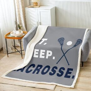 Lacrosse Fleece Blanket Boys Gilrs Ball Sports Theme Sherpa Throw Blanket for Kids Adults Ultra Soft Lacrosse Player Games Plush Blanket Gray Fuzzy Blanket 40"x50"