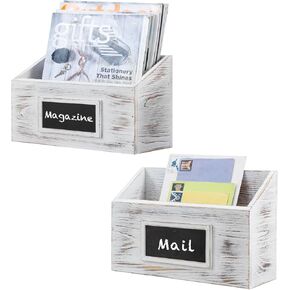 MyGift Rustic Burnt Wood Wall Mounted Mail, File & Magazine Holder Sorter Rack with Chalkboard Label, Set of 2