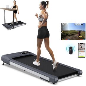 12% Incline Walking Pad Treadmill 340 lb Capacity, Under Desk Treadmill for WFH, Voice Controlled Small Desk Treadmill Work with KINOMAP Apple Health, Portable Treadmill for Home,Office, Apartment