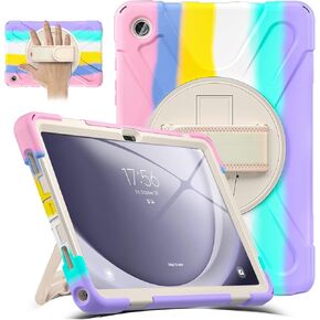 for Samsung Galaxy Tab A9+ Plus 11 Inch 2023 Case, Full-Body Drop Protection Shockproof Case with Screen Protector-Stand-Hand&Shoulder Strap for Tab A9+ (SM-X210/X216/X218) - Colorful Pink